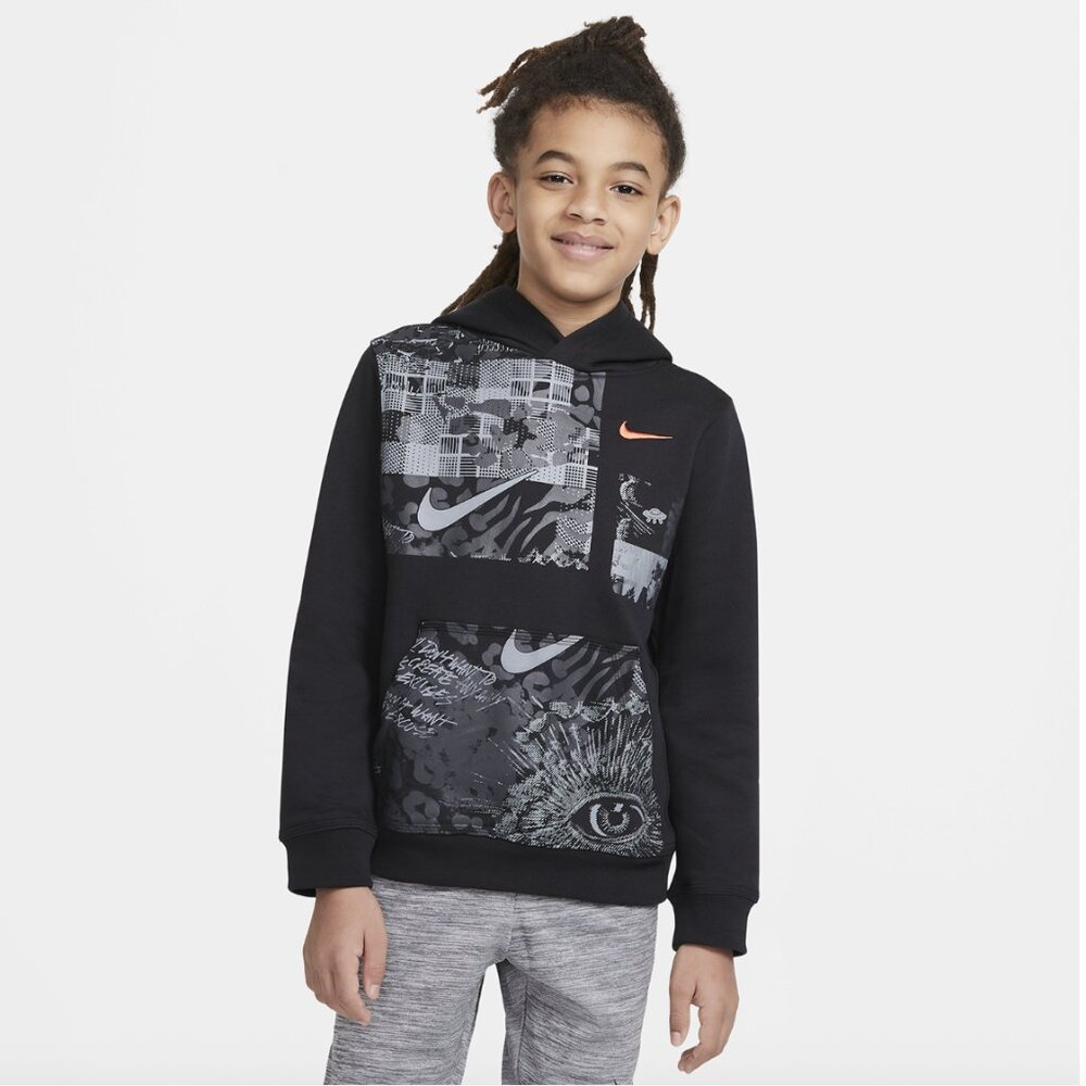 Nike Kyrie Club Fleece Hoodie Youth Small • Black/Grey Graphic • DC2997-010